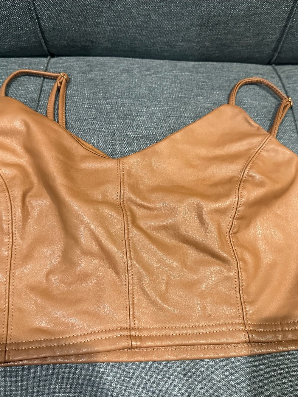 Faux Leather Tan Cami with Adjustable Straps